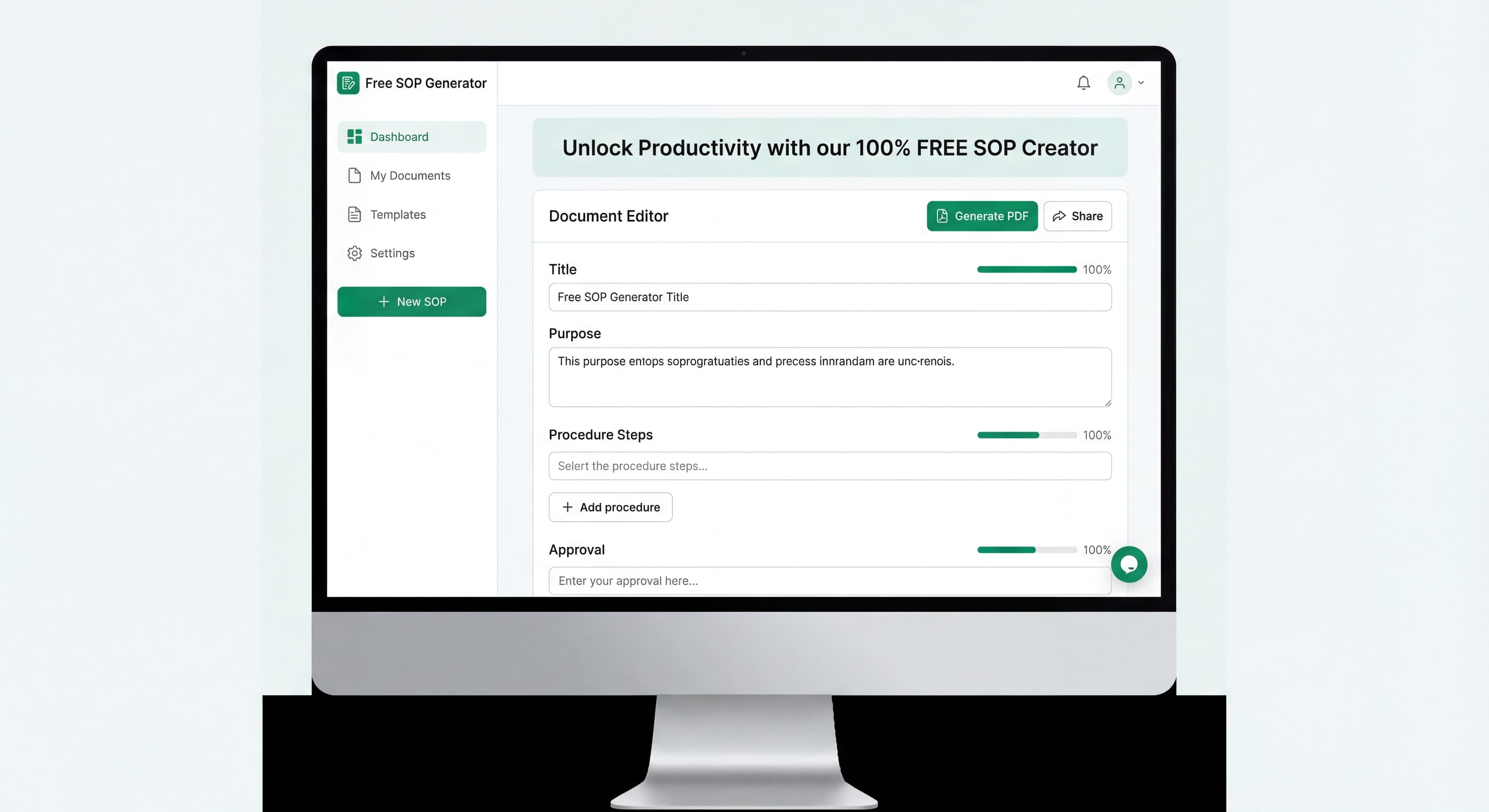 Free SOP generator software interface creating standard operating procedures with automated documentation tools