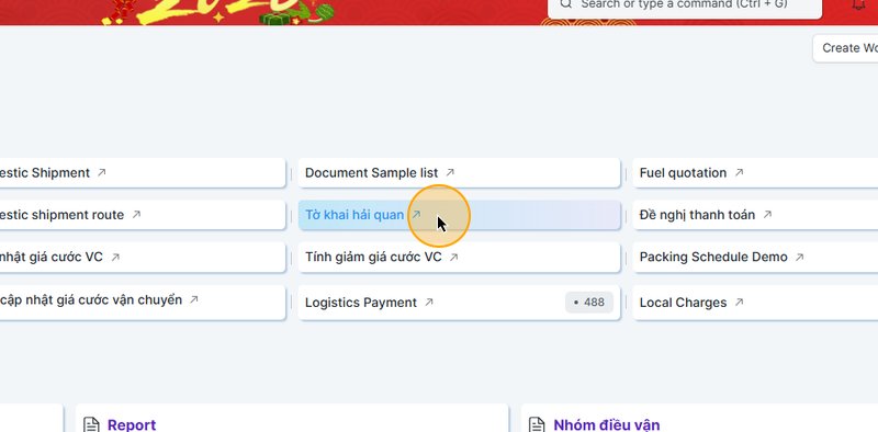 Step #2: Bấm vào mục "Tờ khai hải quan"