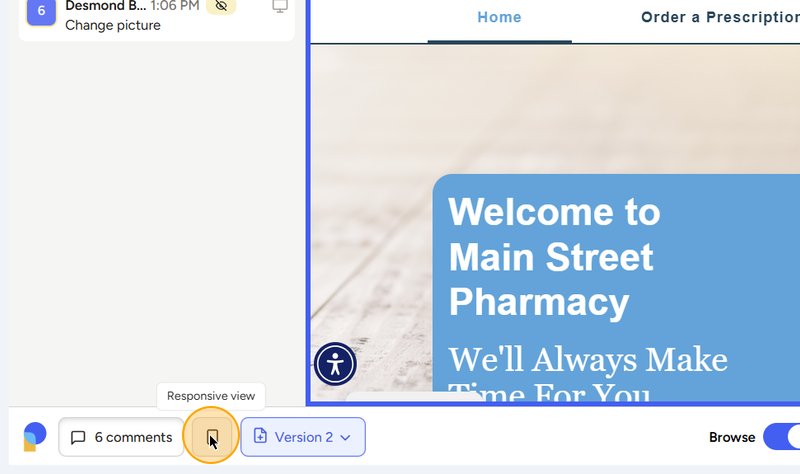 Step #16: To preview how the website looks on different devices, click the mobile device icon in the bottom left.